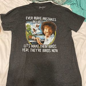 Gray Bob Ross Happy Accidents Tee Shirt, size Medium